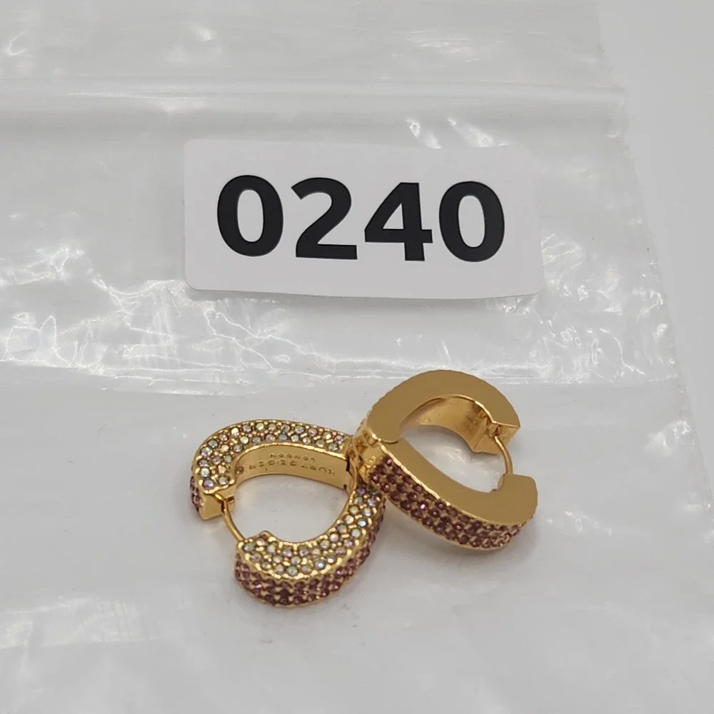 Kurt Geiger London Pave Heart Huggie Earrings Gold Pink Crystal Y2K Glam - Picture 7 of 8